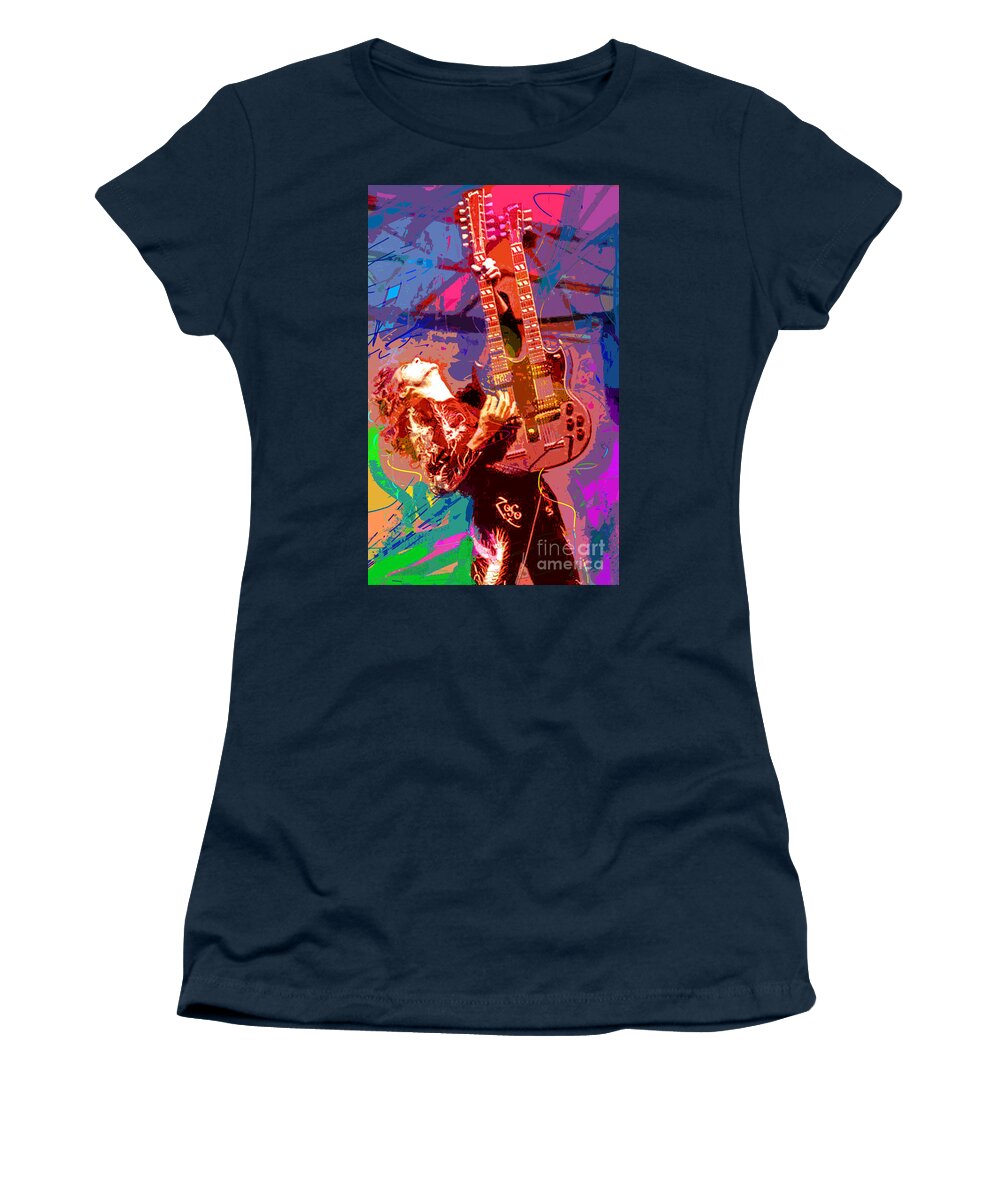 Jimmy Page Women's T-Shirt featuring the painting Jimmy Page Stairway To Heaven by David Lloyd Glover