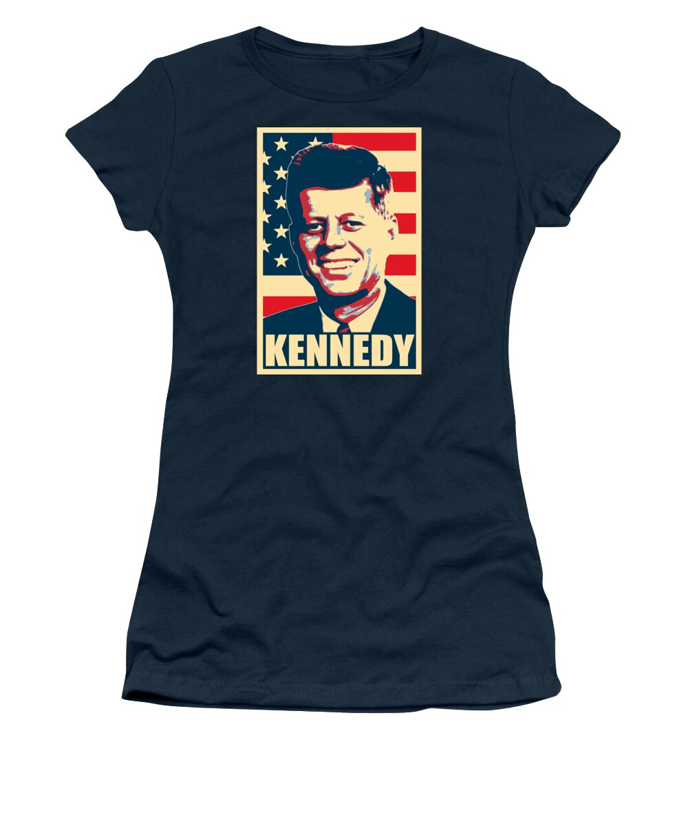 Jfk Women's T-Shirt featuring the mixed media John F Kennedy American Propaganda Poster Art by Filip Schpindel