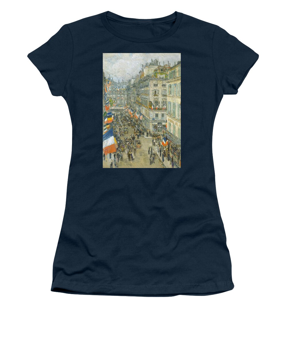 Childe Hassam Women's T-Shirt featuring the painting July Fourteenth, Rue Daunou by Childe Hassam
