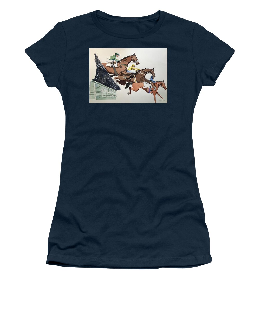 Equine Women's T-Shirt featuring the painting Jump Jockeys by Robert Fugate