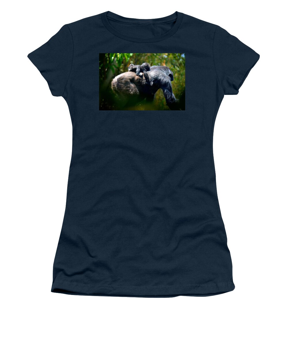 Gorilla Women's T-Shirt featuring the photograph Jungle Baby Hitch Hiker by Lori Seaman