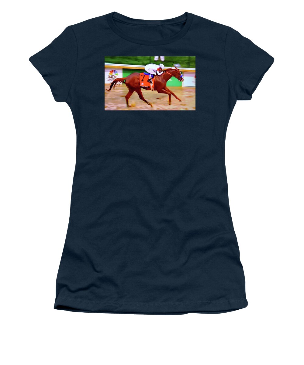Justify Women's T-Shirt featuring the photograph Justify wins in the mud by Imagery-at- Work