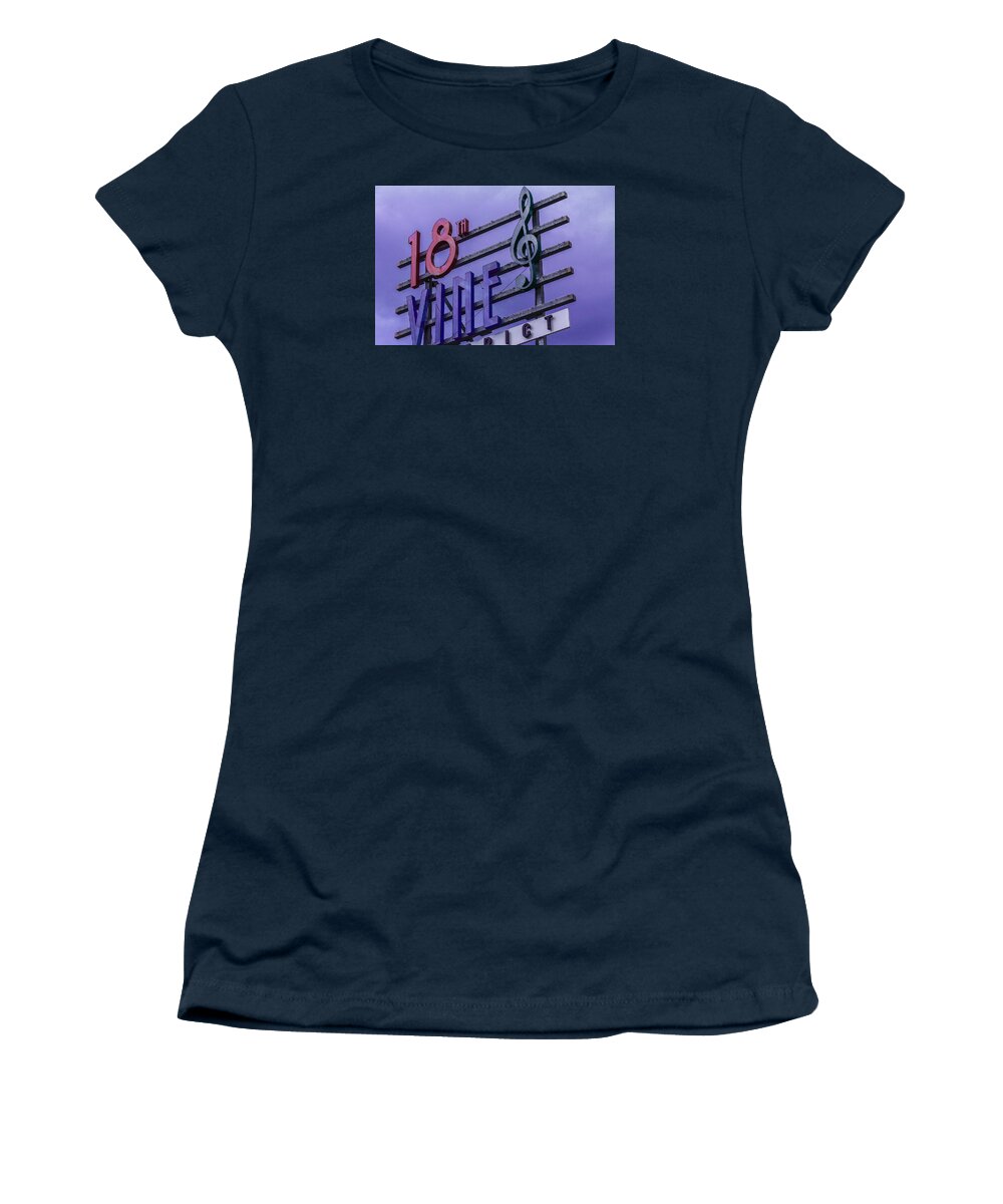 Steven Bateson Women's T-Shirt featuring the photograph Kansas City 18th and Vine Sign by Steven Bateson