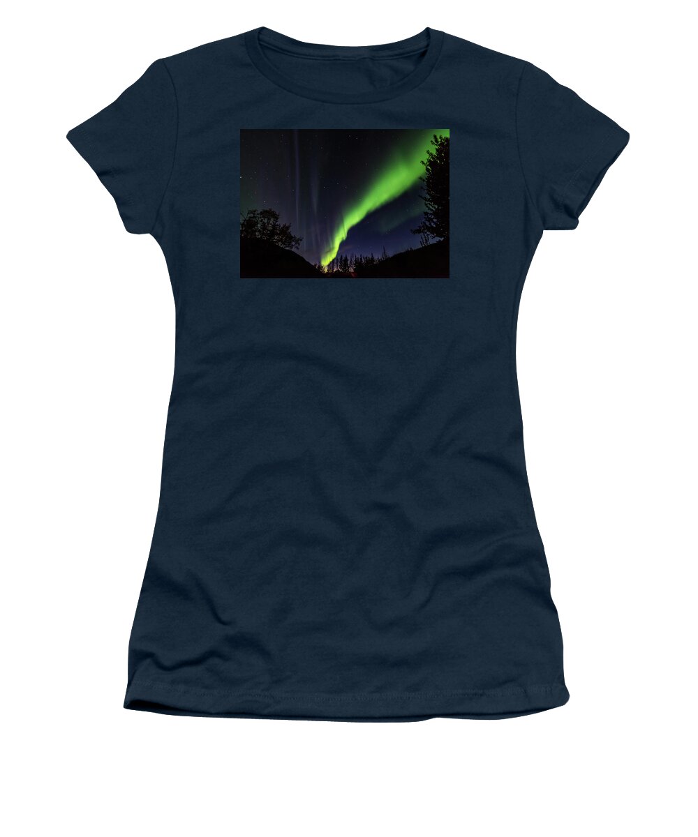 Denali Women's T-Shirt featuring the photograph Kantishna Northern Lights in Denali National Park by Brenda Jacobs