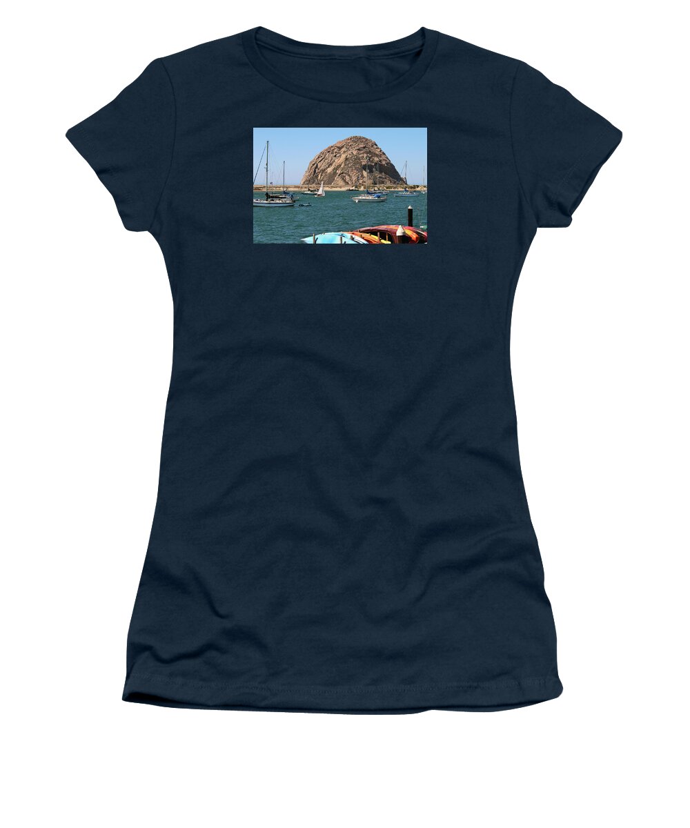 Beaches Women's T-Shirt featuring the photograph Kayaks and Morro Rock by Art Block Collections