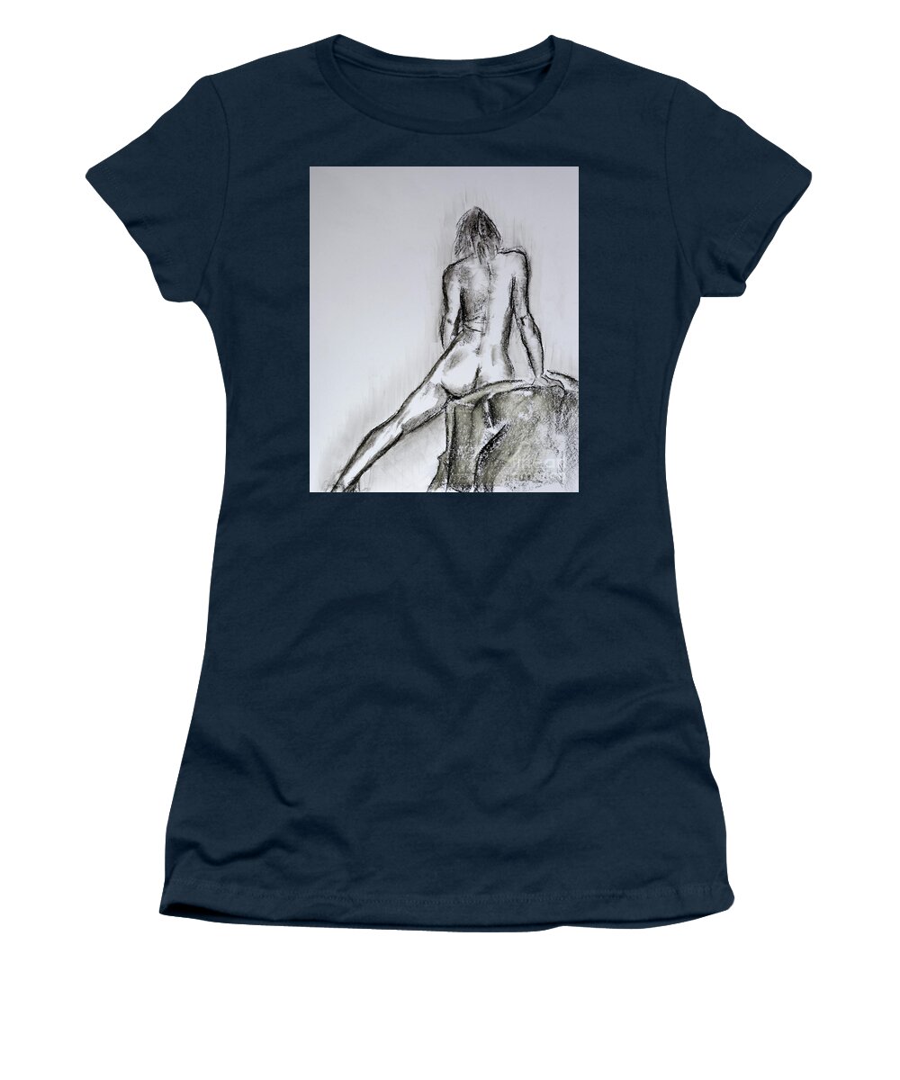 Nude Women's T-Shirt featuring the drawing Kelly by Anita Thomas