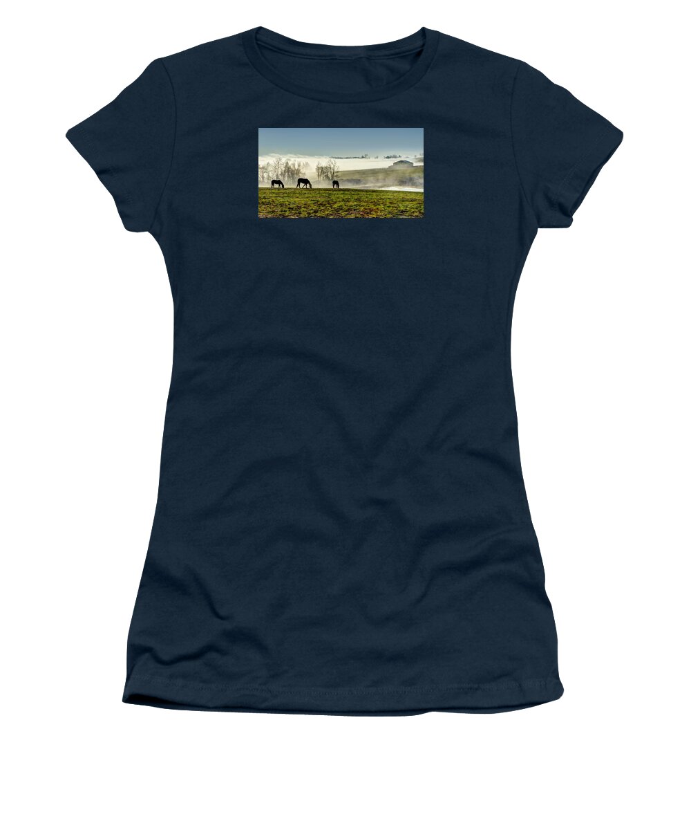 Horses Women's T-Shirt featuring the photograph Kentucky Bluegrass Morning #1 by Sam Davis Johnson
