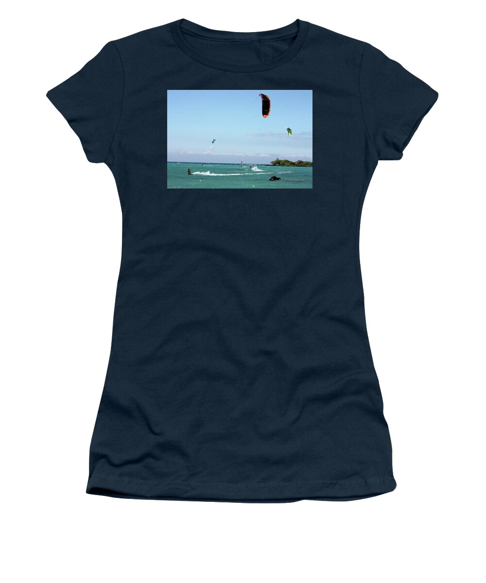 kite Surfers Women's T-Shirt featuring the photograph Kite Surfers and Maui by Karen Nicholson