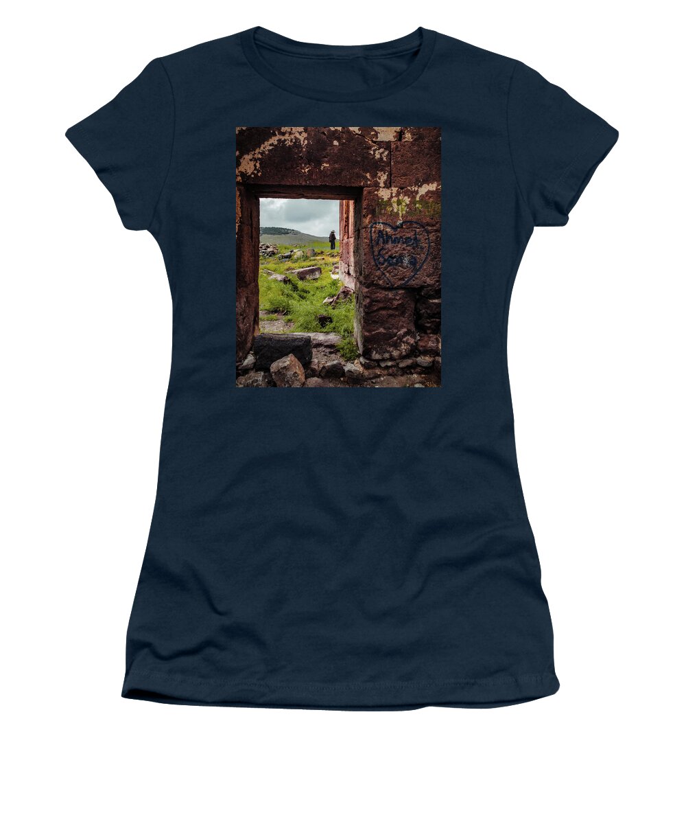 Kizil Kilise Women's T-Shirt featuring the photograph Near Guzelyurt - Kizel Kilise - Side Door by Mark Forte