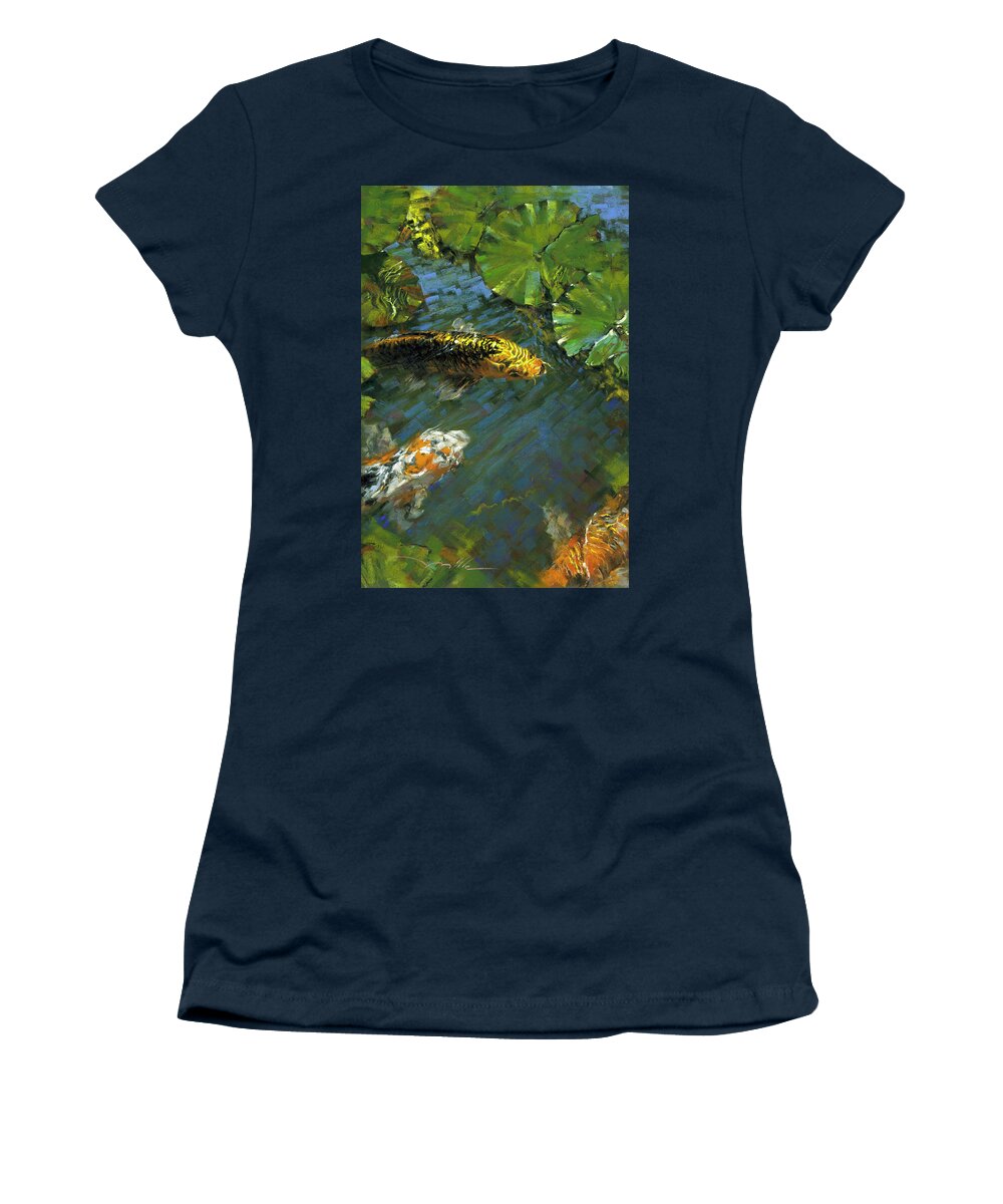 Mark Mille Women's T-Shirt featuring the painting Koi Pond by Mark Mille