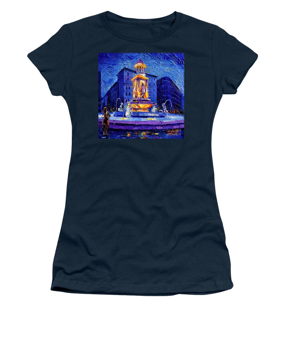 La Fontaine Des Jacobins Women's T-Shirt featuring the painting La Fontaine Des Jacobins by Mona Edulesco
