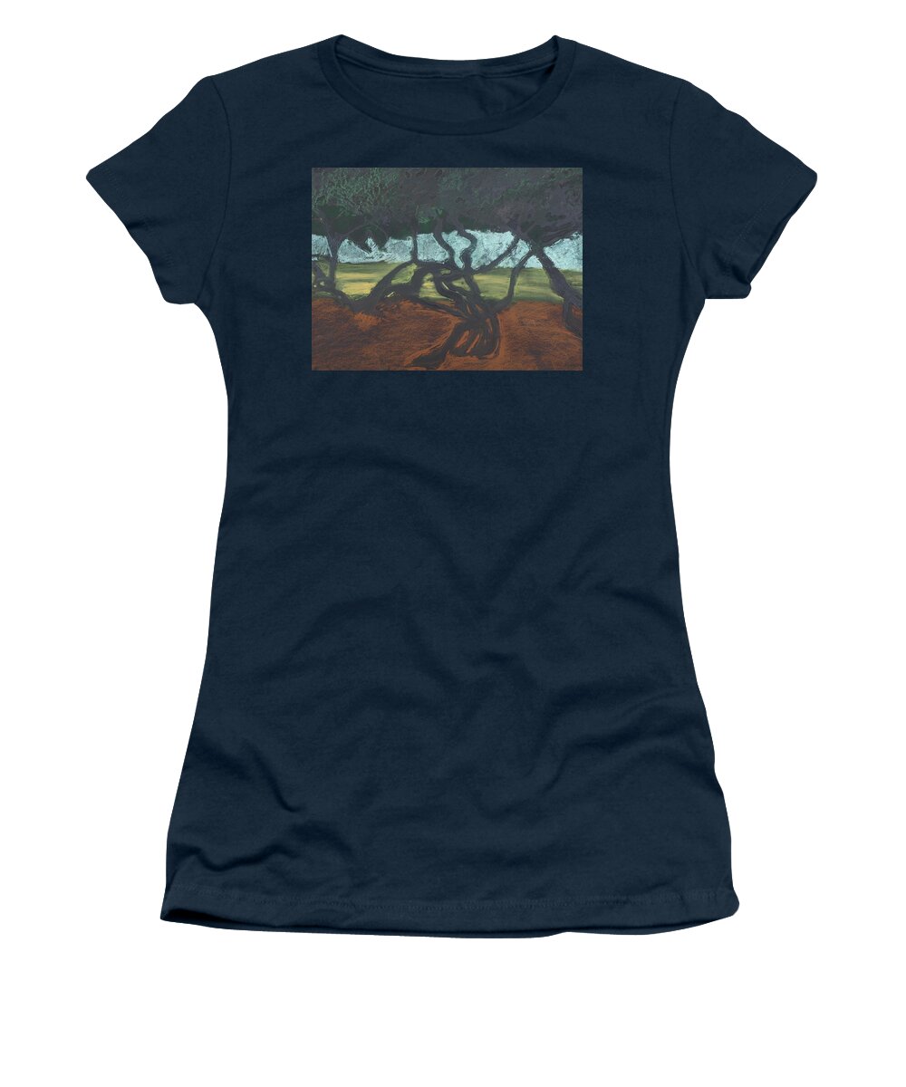 Contemporary Tree Landscape Women's T-Shirt featuring the mixed media La Jolla II by Leah Tomaino