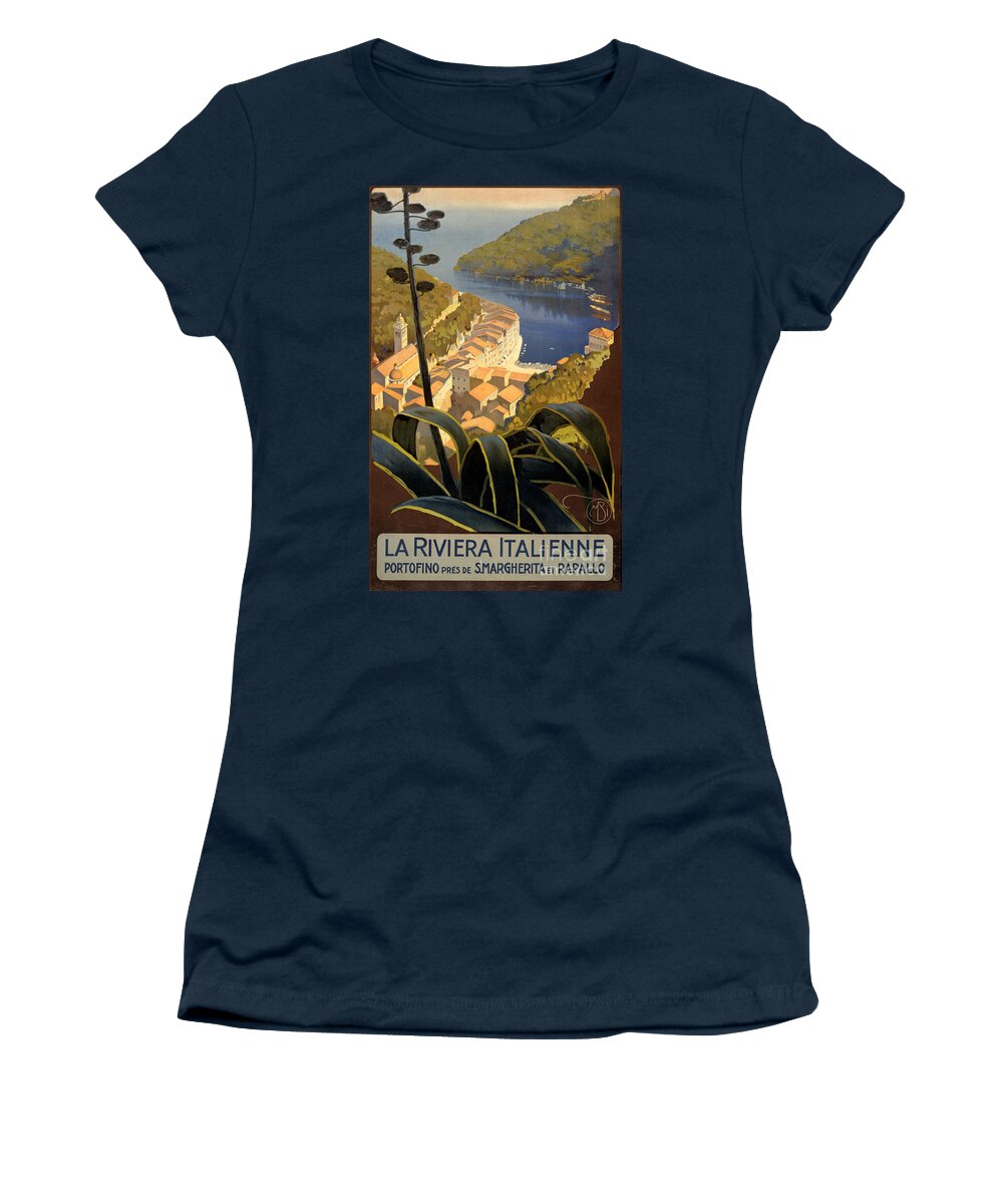 Riviera Women's T-Shirt featuring the painting La Riviera Italienne Vintage Travel Poster Restored by Vintage Treasure