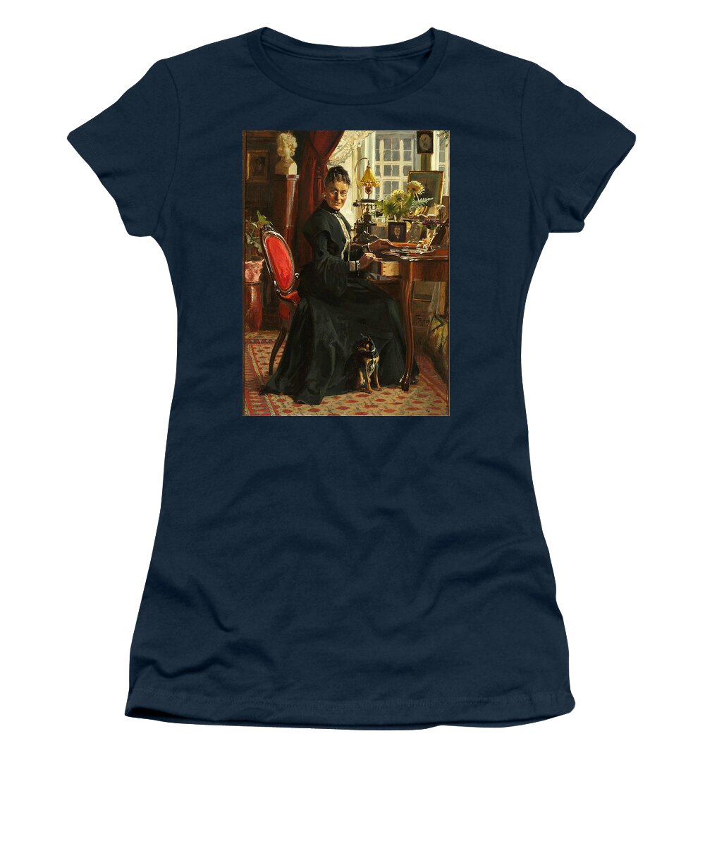 Frants Henningsen Women's T-Shirt featuring the painting Lady In Black by Frants Henningsen