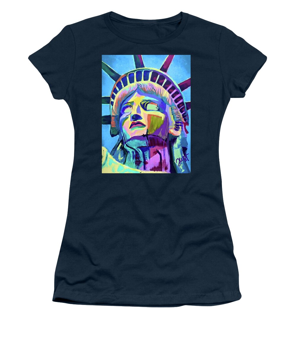 Statue Of Liberty Women's T-Shirt featuring the painting Lady Liberty by Janice Westfall