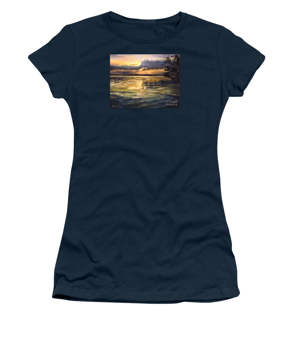Lake Women's T-Shirt featuring the painting Lake by Arturas Slapsys