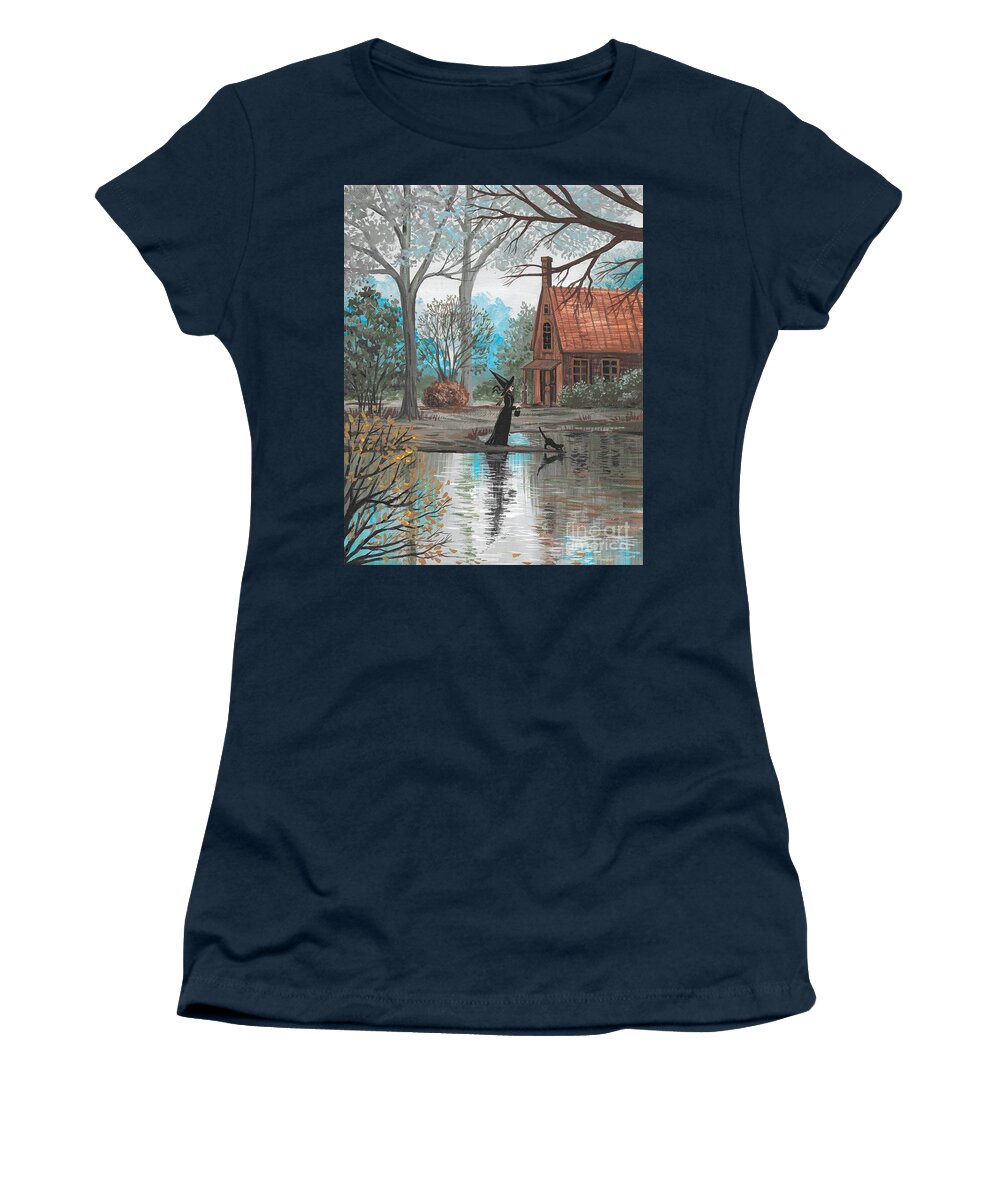 Print Women's T-Shirt featuring the painting Lake Bewitched by Margaryta Yermolayeva