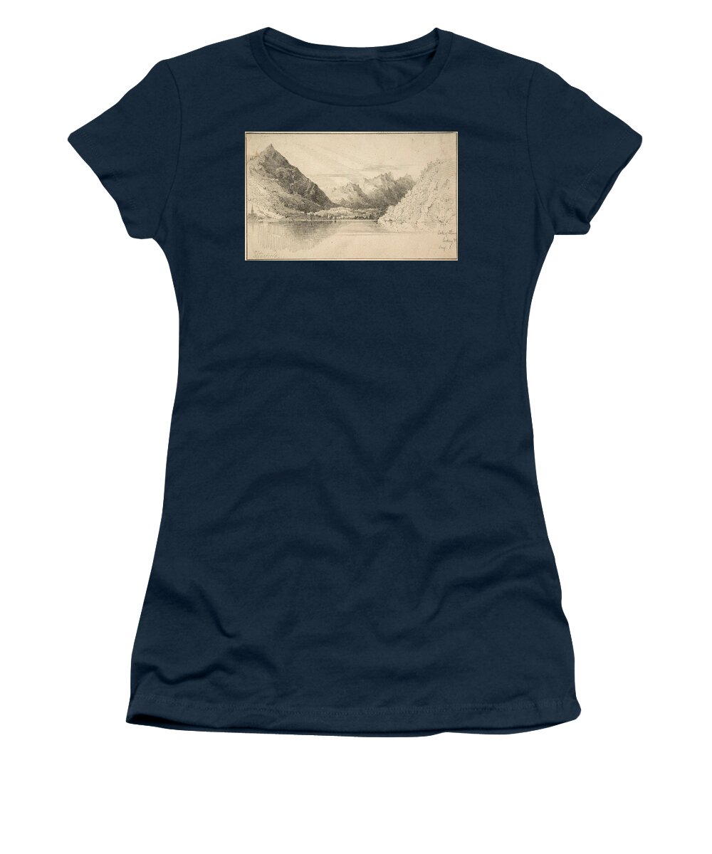 Clarkson Frederick Stanfield Women's T-Shirt featuring the drawing Lake of Thun looking North by Clarkson Frederick Stanfield