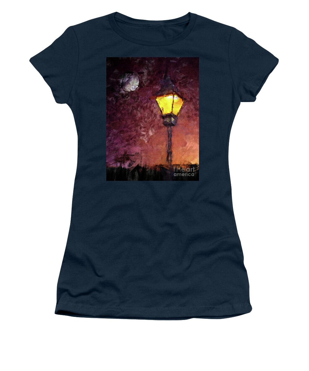 Digital Painting Women's T-Shirt featuring the digital art Lamp And Moon by Phil Perkins