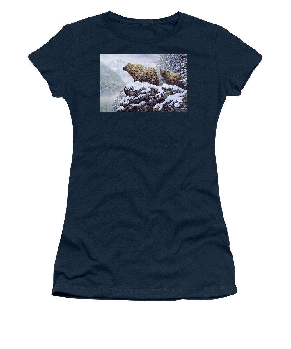 Ggrizzly Bear Women's T-Shirt featuring the painting Land of the Grizzly by Guy Crittenden