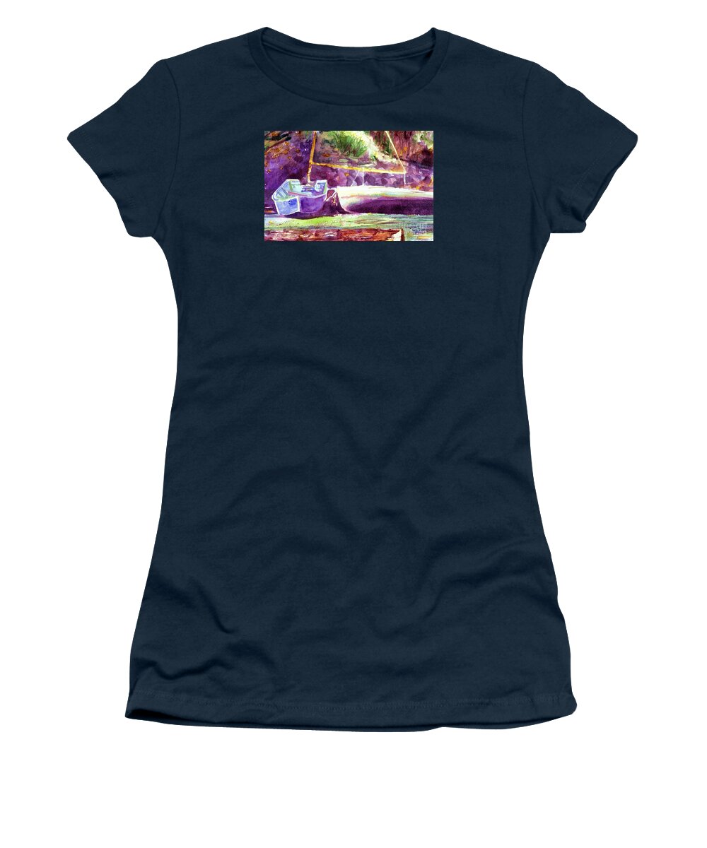 Cynthia Pride Watercolor Paintings Women's T-Shirt featuring the painting Landed Boats by Cynthia Pride