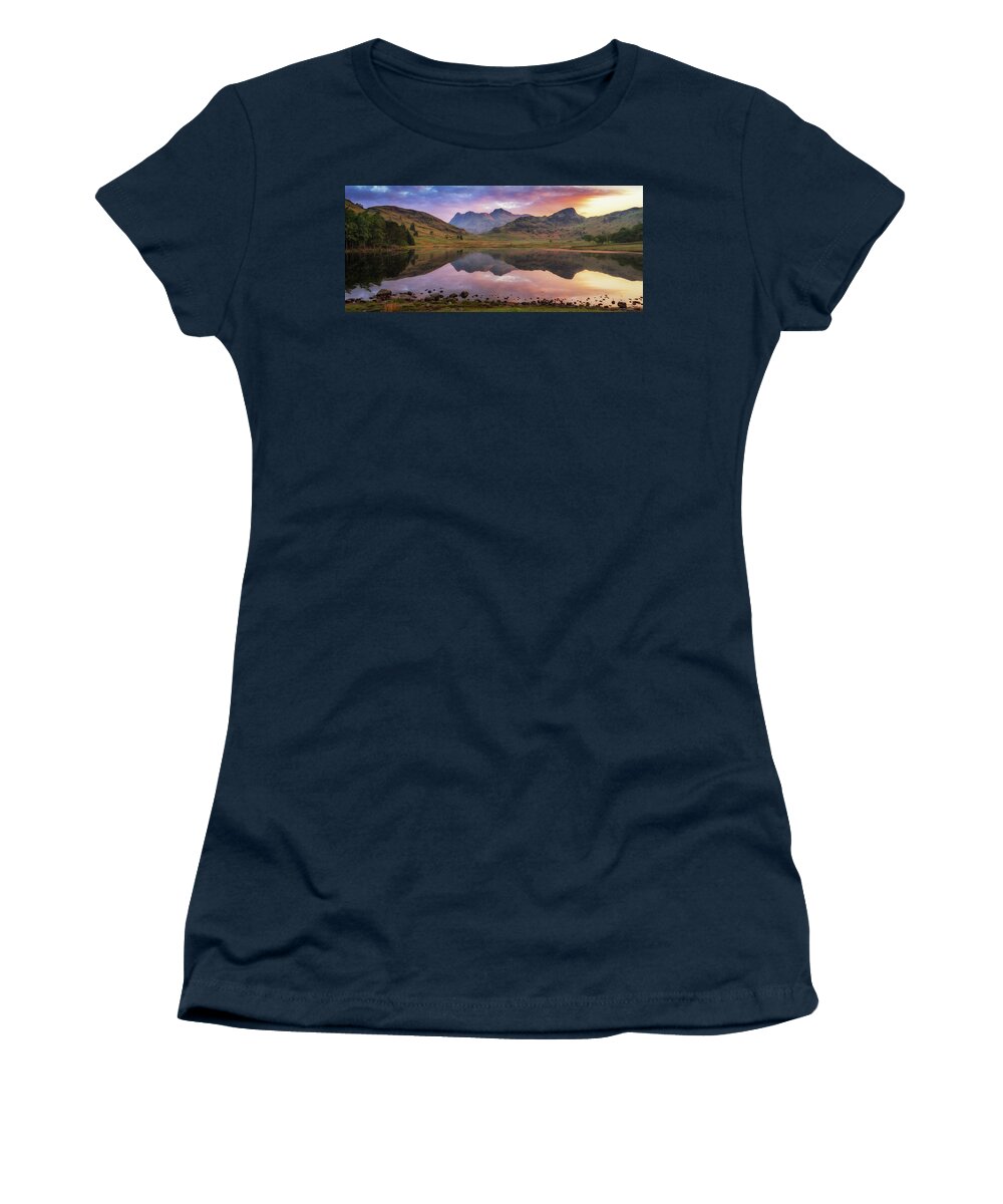 Lake Women's T-Shirt featuring the photograph Langdale Pikes at sunrise by James Billings