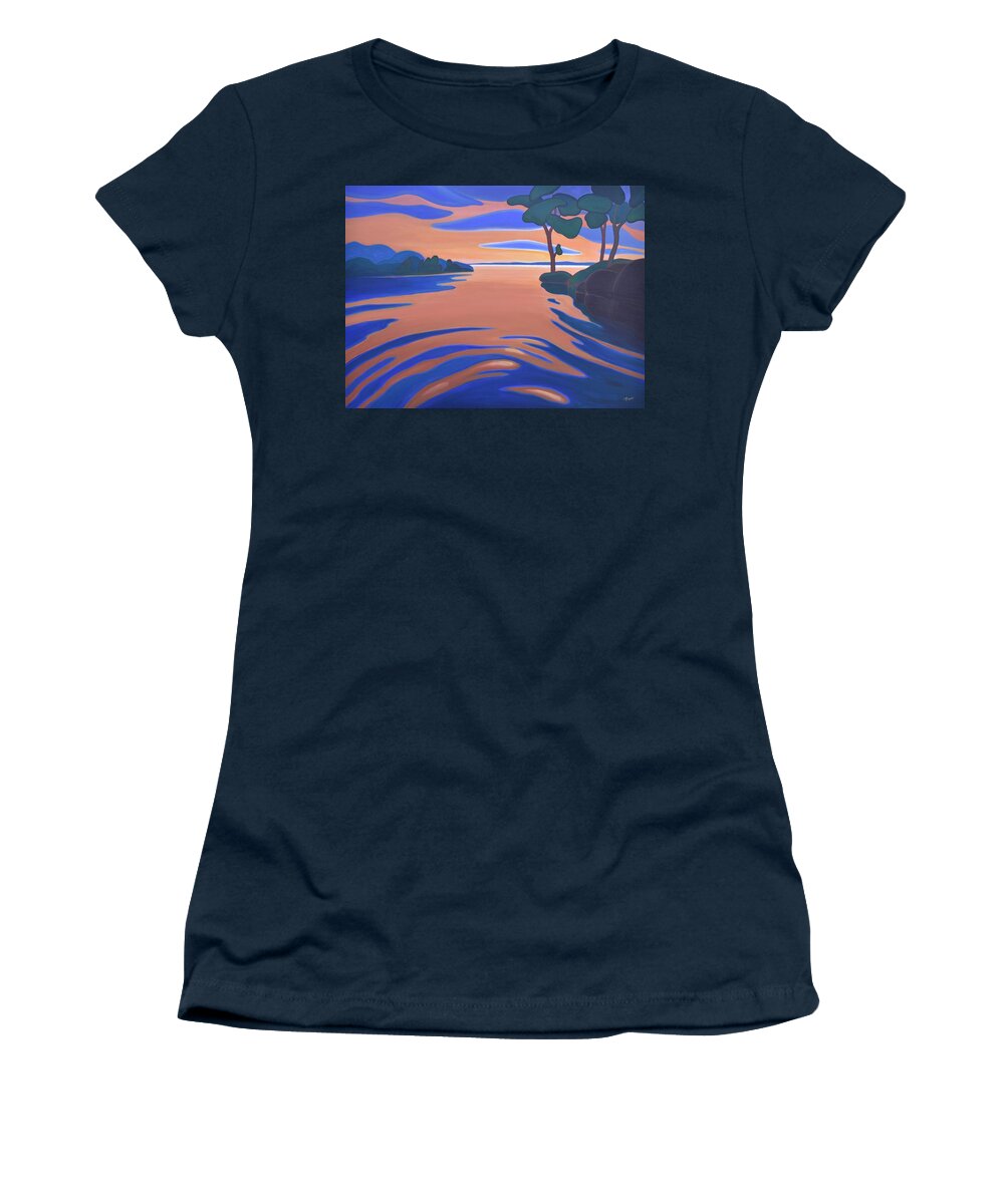 Landscape Women's T-Shirt featuring the painting Rice Lake Reflections by Barbel Smith