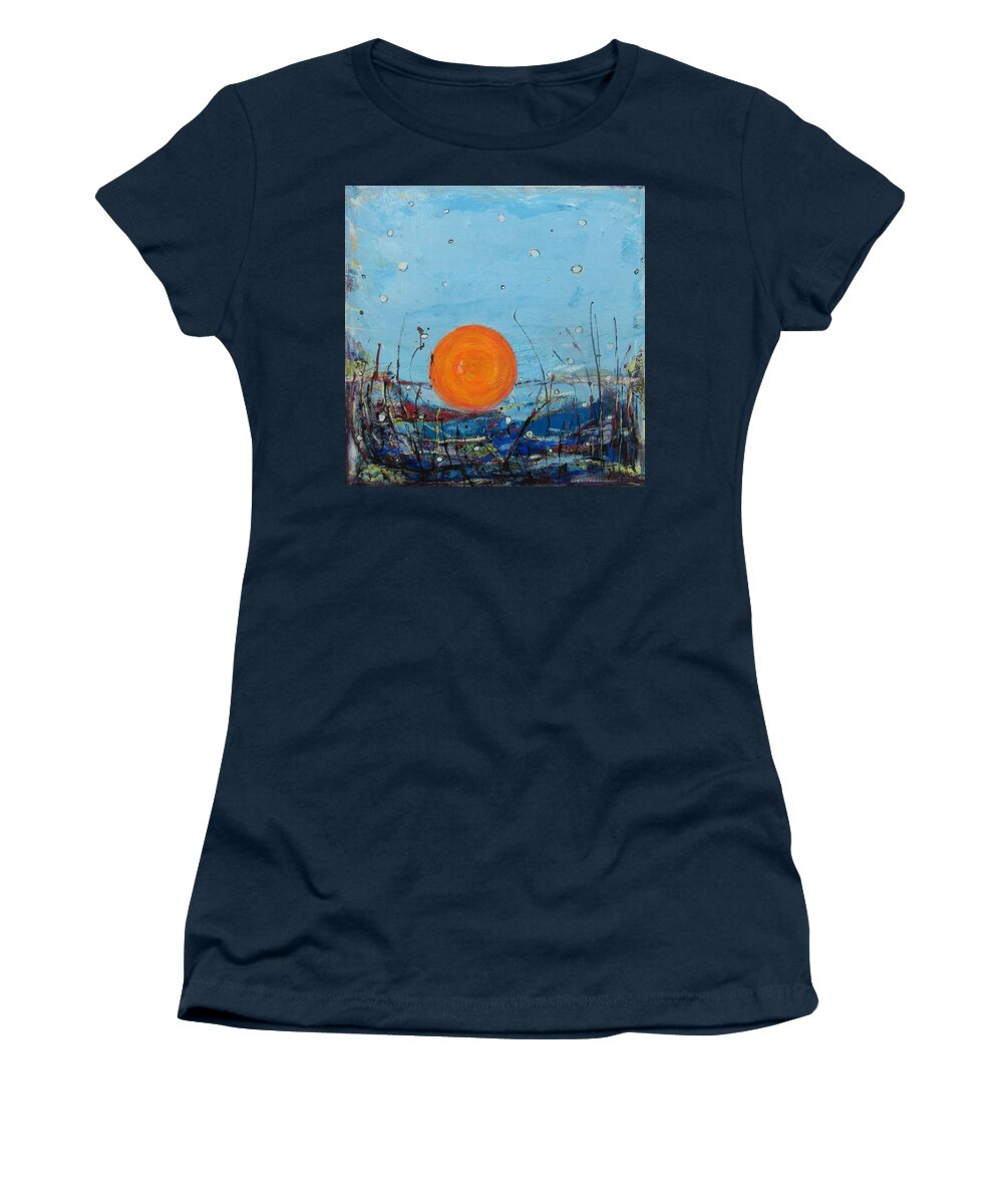 Semi Abstract Landscape Painting Women's T-Shirt featuring the painting Les sauterelles s'endorment by Francine Ethier