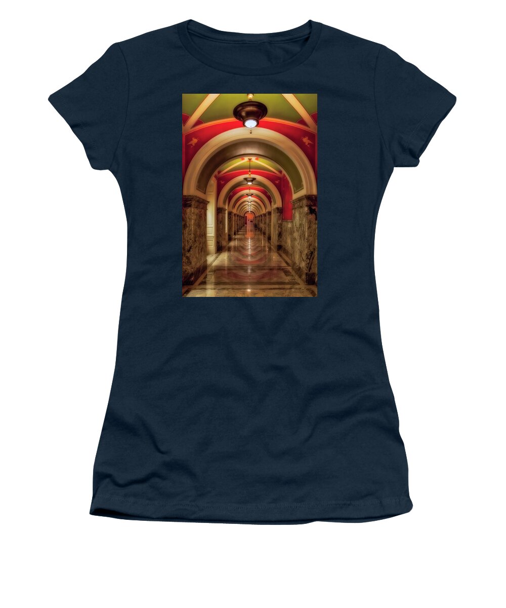 Library Of Congress Women's T-Shirt featuring the photograph Library Of Congress Building Hallway by Susan Candelario