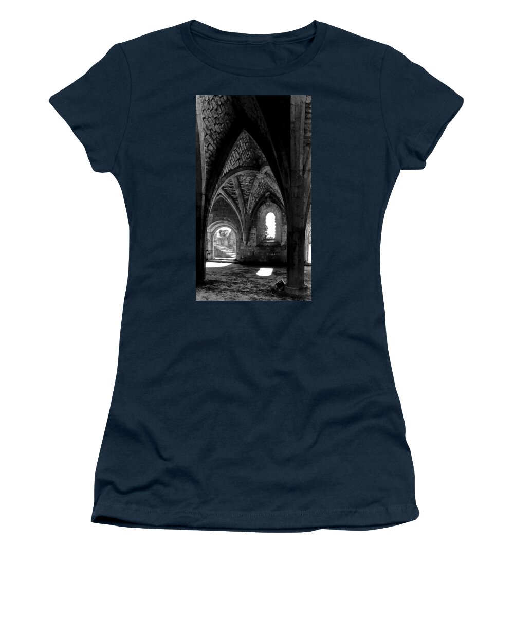 Monochrome Photography Women's T-Shirt featuring the photograph Light inside the vaults. by Elena Perelman