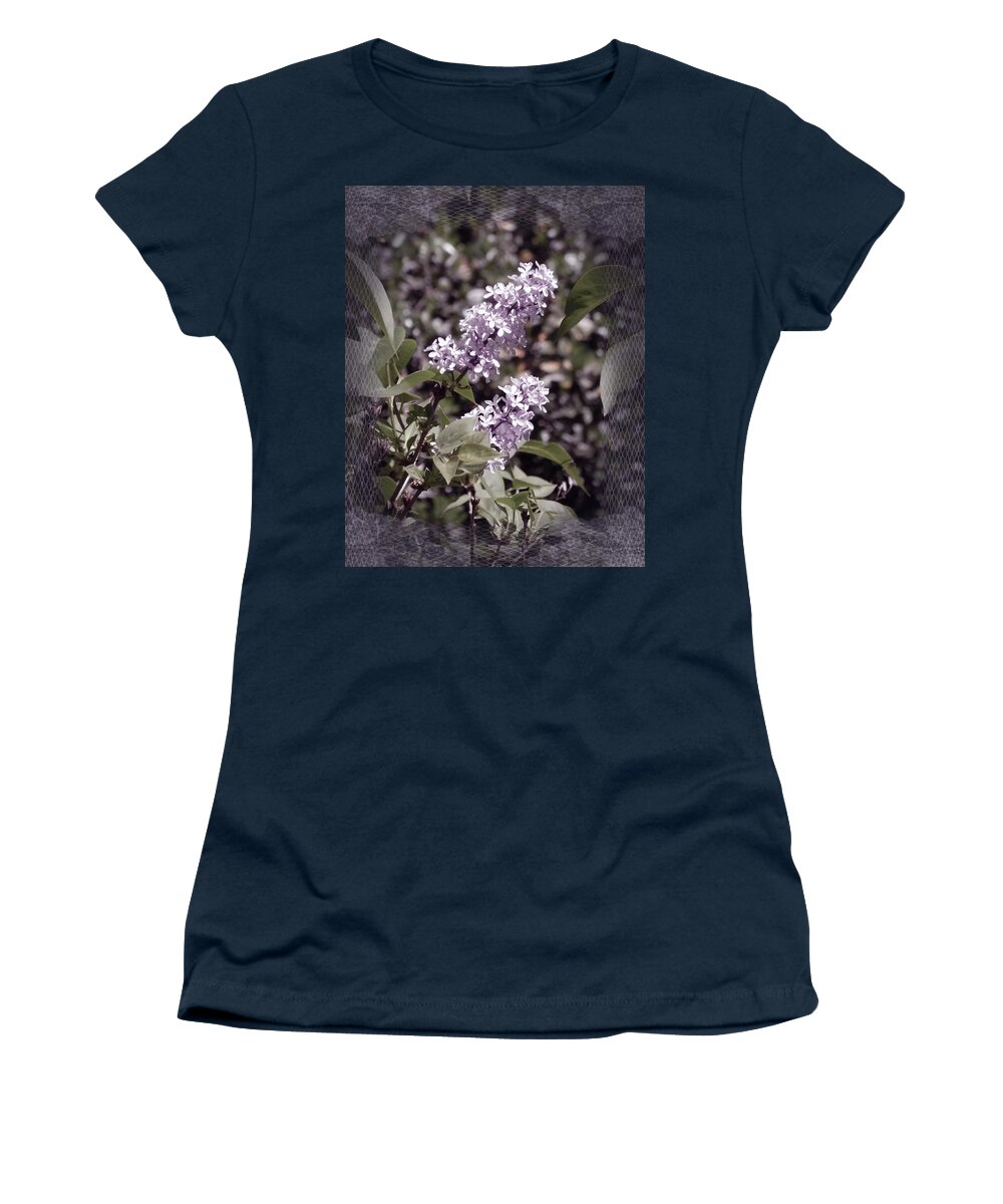 Lilac Women's T-Shirt featuring the photograph Lilacs in Lace by Laura Iverson