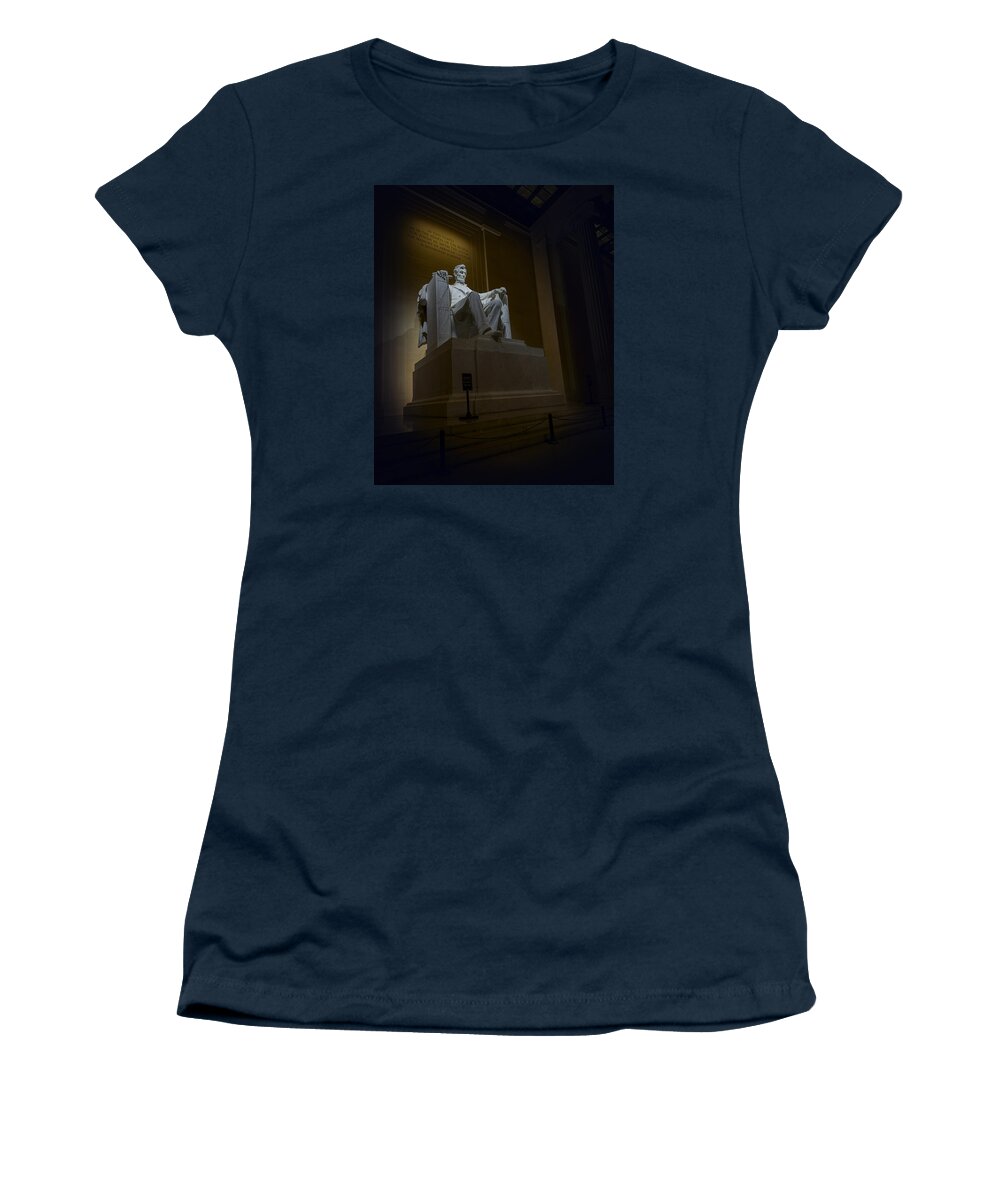 Lincoln Memorial Women's T-Shirt featuring the photograph Lincoln Memorial at night in Washington DC by Art Whitton
