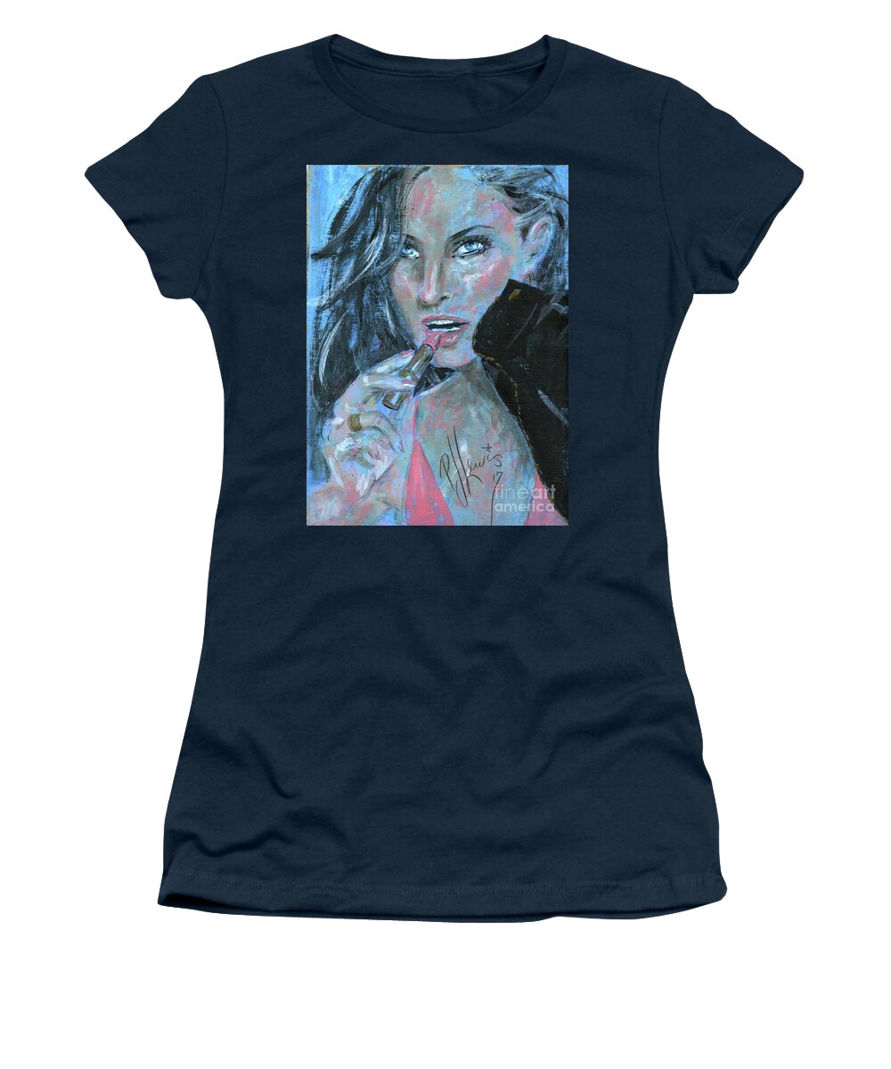 Lipstick Women's T-Shirt featuring the painting Lipstick And Leather by PJ Lewis