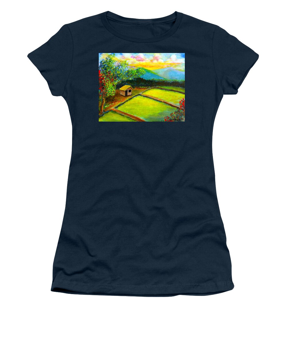 Hut Women's T-Shirt featuring the painting Little Hut in the Farm by Cyril Maza