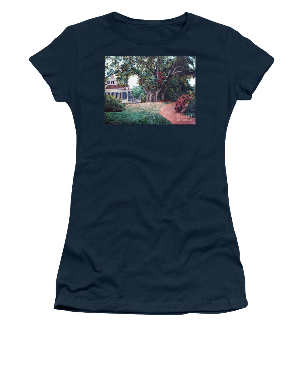 Landscape Women's T-Shirt featuring the painting Live Oak Gardens Jefferson Island LA by Todd Blanchard