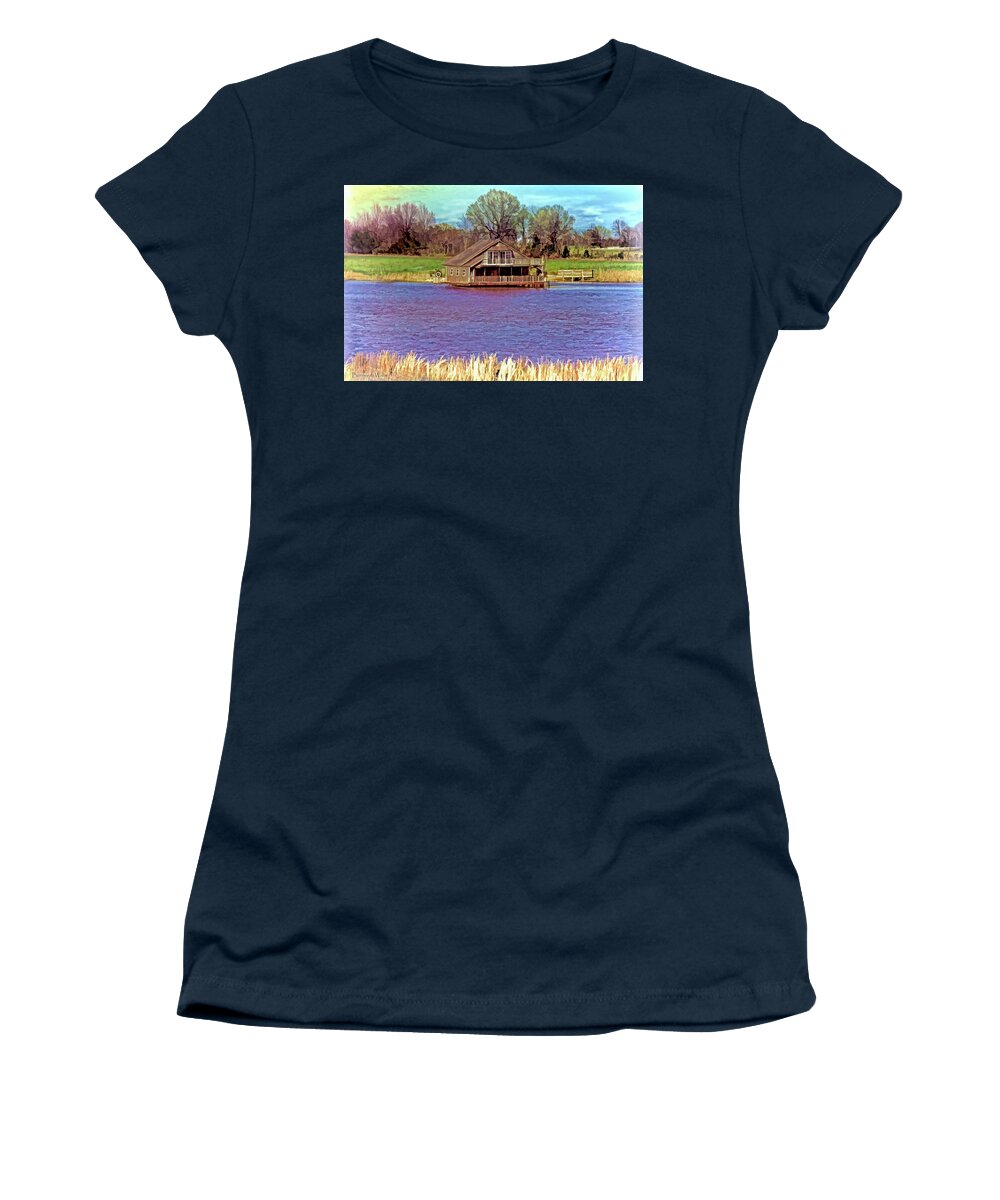 Cabin Women's T-Shirt featuring the photograph LIving on the Water by Bonnie Willis