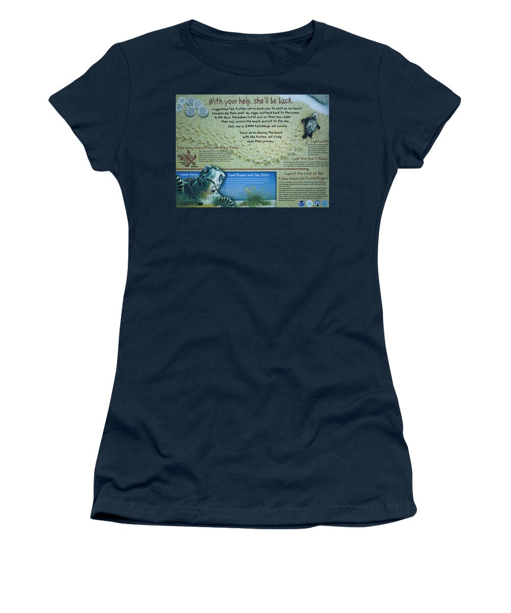 Reid Callaway Loggerhead Sea Turtle Women's T-Shirt featuring the photograph Loggerhead Sea Turtle Sign Art by Reid Callaway
