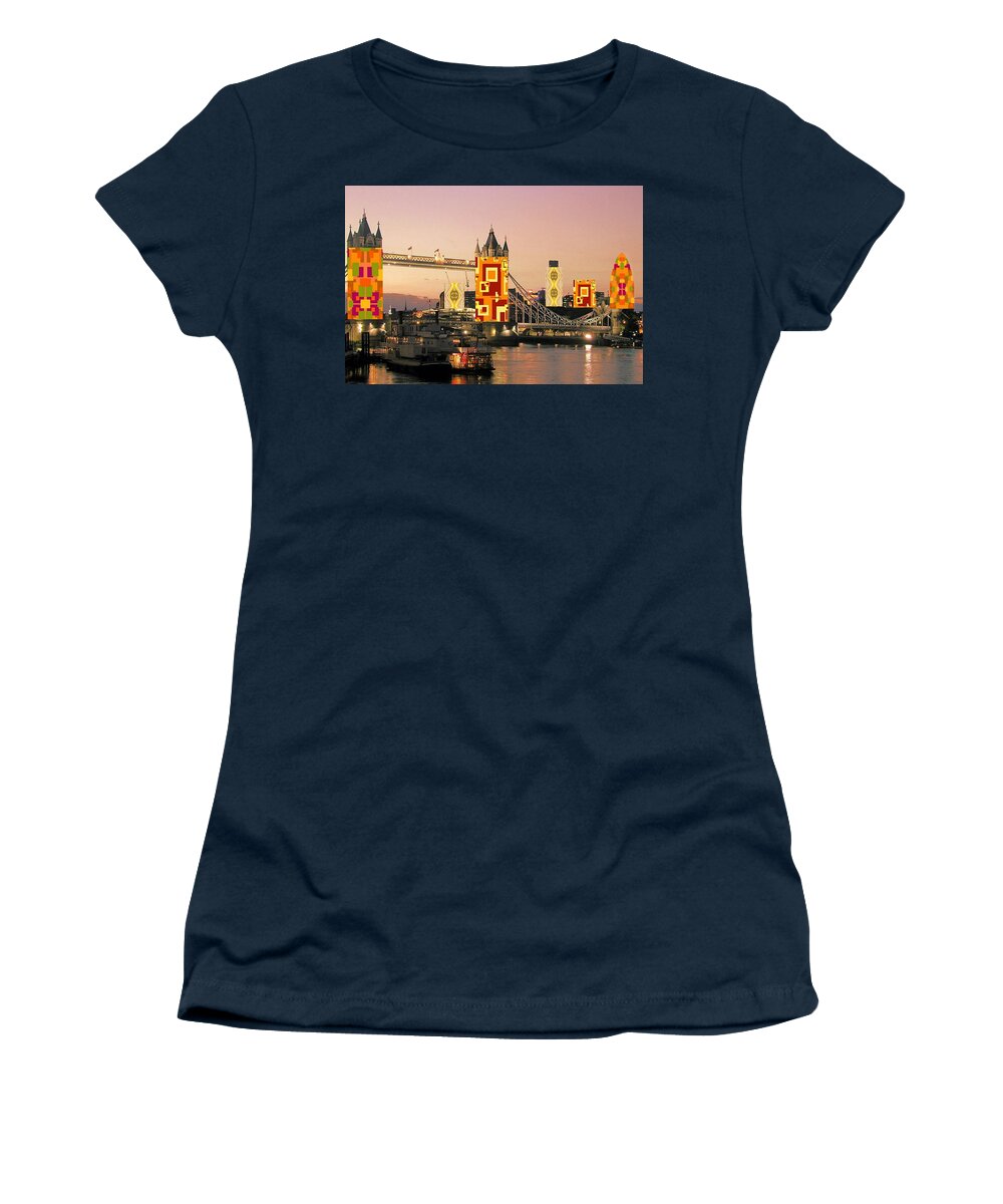 London Women's T-Shirt featuring the digital art London Autumn Collage by Julia Woodman