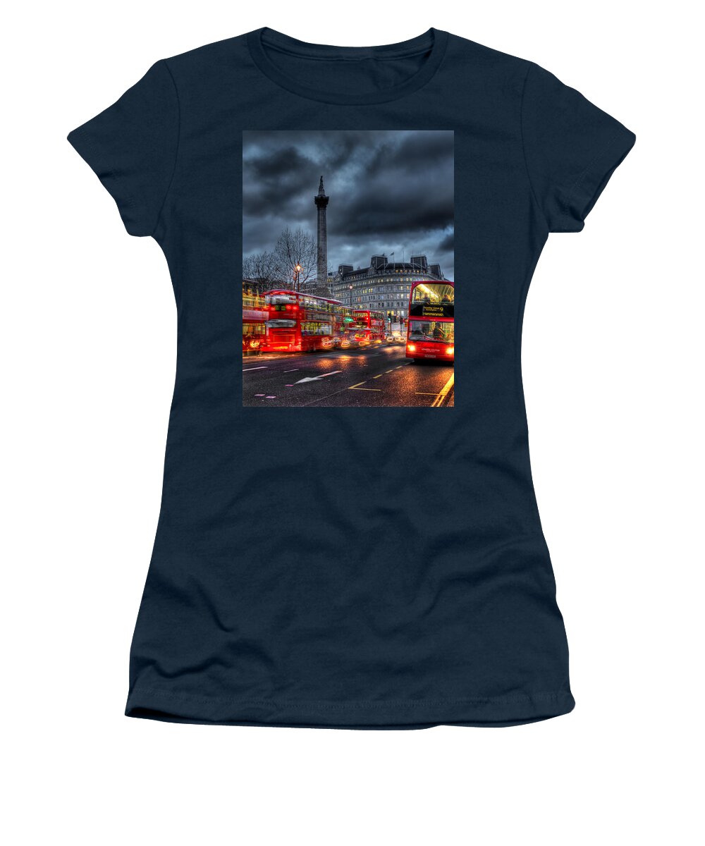 London Red Buses Women's T-Shirt featuring the photograph London red buses by Jasna Buncic