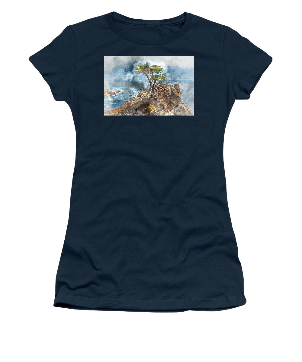 Green Women's T-Shirt featuring the photograph Lone Cypress in Monterey California by Brandon Bourdages