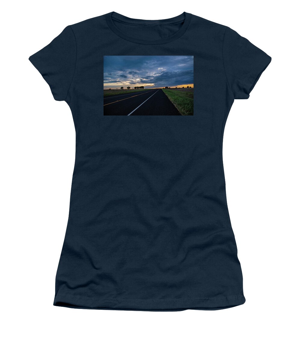 Highway Women's T-Shirt featuring the photograph Lone Highway At Sunset by G Lamar Yancy