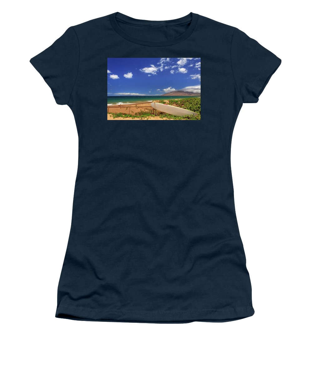 Surfboard Women's T-Shirt featuring the photograph Lonely Surfboard by James Eddy