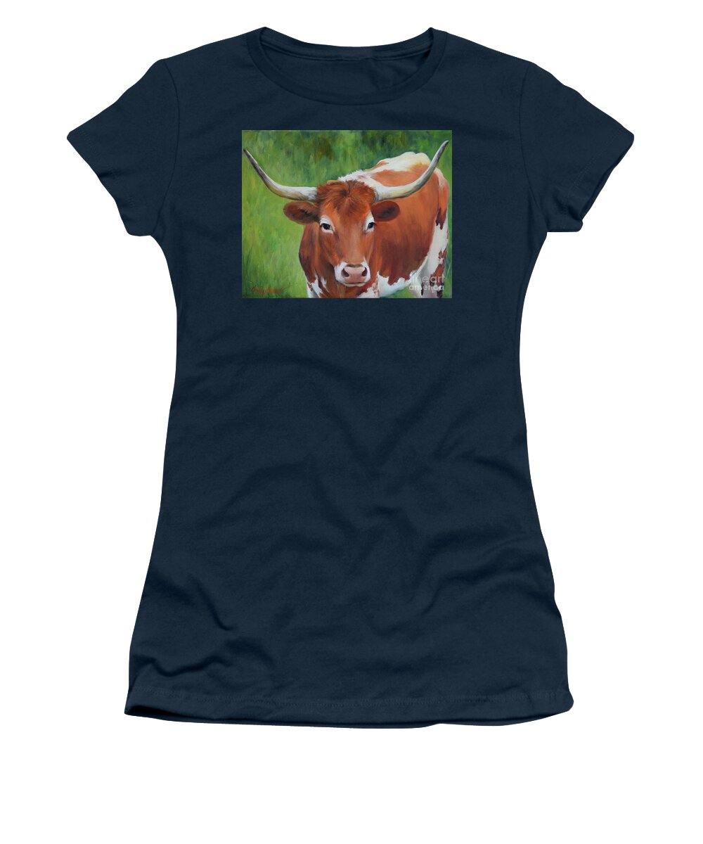 Longhorn Print Women's T-Shirt featuring the painting Longhorn I by Cheri Wollenberg
