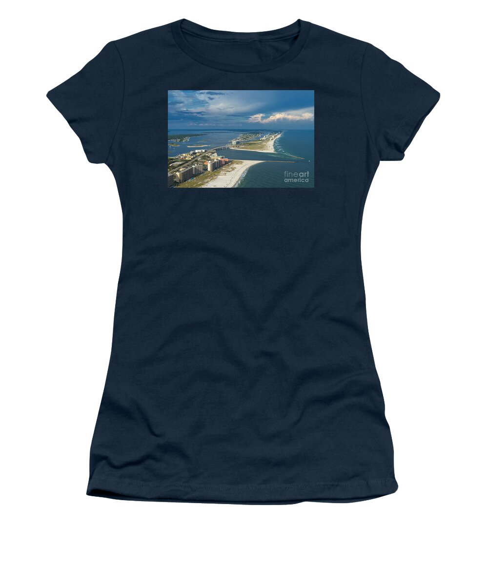 Gulf Shores Women's T-Shirt featuring the photograph Looking East Across Perdio Pass by Gulf Coast Aerials -