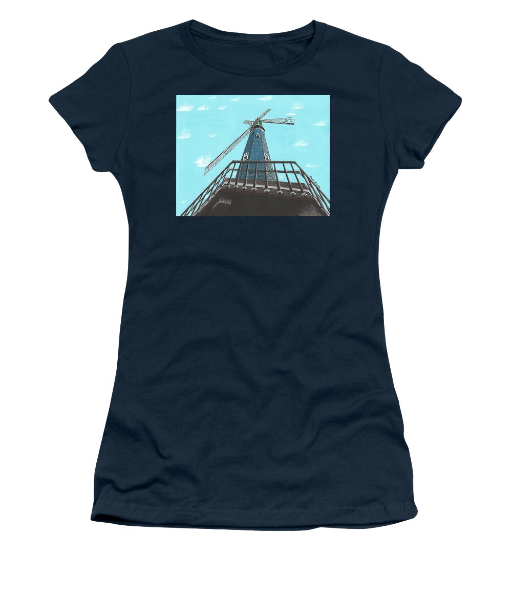 Windmill Women's T-Shirt featuring the painting Looking Up At A Windmill by Paul Fields