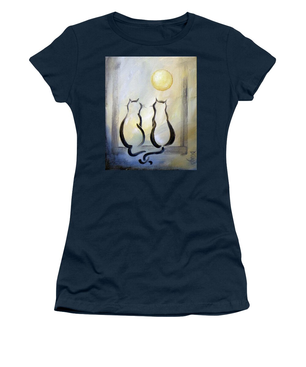 Cat Women's T-Shirt featuring the painting Love Moon Cats by Dina Dargo