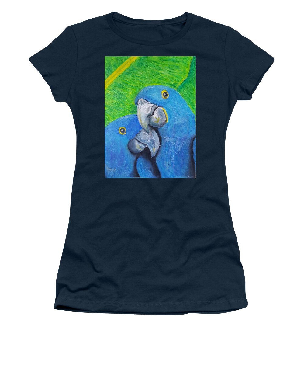 Birds Women's T-Shirt featuring the pastel Hyacinth Macaw by Cassy Allsworth