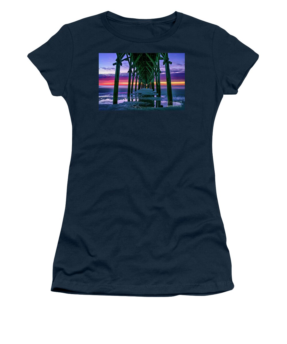Sunrise Women's T-Shirt featuring the photograph Low Tide Pier by DJA Images