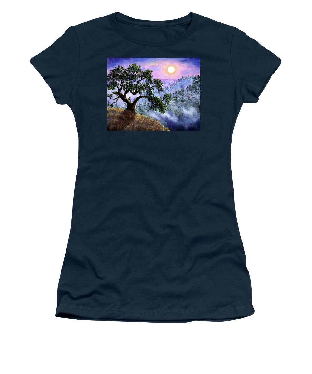 Owl Women's T-Shirt featuring the painting Luna in Mist and Fog by Laura Iverson