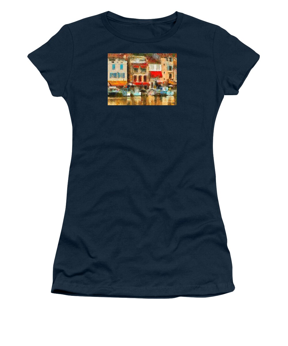 Landscapes Women's T-Shirt featuring the painting Lungomare by Dragica Micki Fortuna